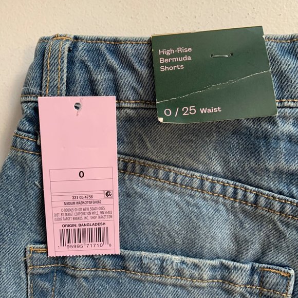 Wild Fable Jean Bermuda Shorts Size 0 High Rise Raw Hem Denim NWT - Picture 12 of 16